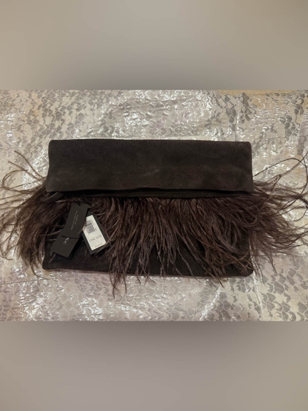 Banana Republic Italian Leather Ostrich Feather Trim Clutch NWT